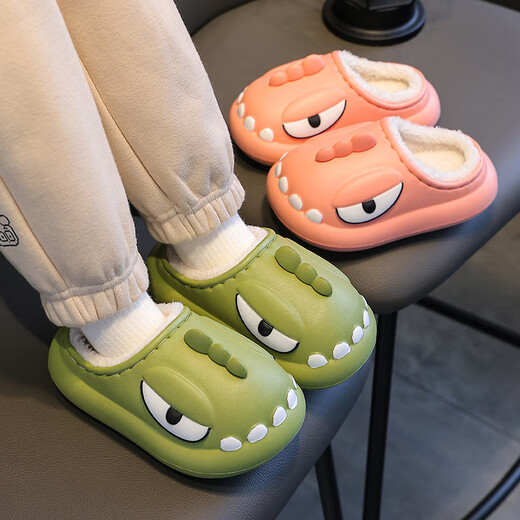 Yunshun Children's Cotton Slippers Winter Boys' EVA Treading Feeling Girl's Bag Heel Waterproof Anti-Slip Plus Velvet Warm Baby Cotton Slippers Green 29 190 Codes (Inner Length 18CM Suitable for 29-30 Codes)