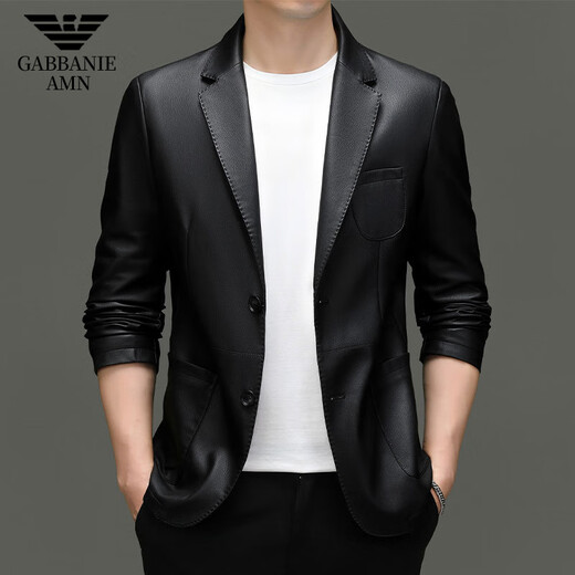 FALAMONE Armani autumn and winter suit collar men's jacket business casual middle-aged suit leather jacket 2385 black regular style M 170 (weight 120Jin Jin equals 0.5kg and below)