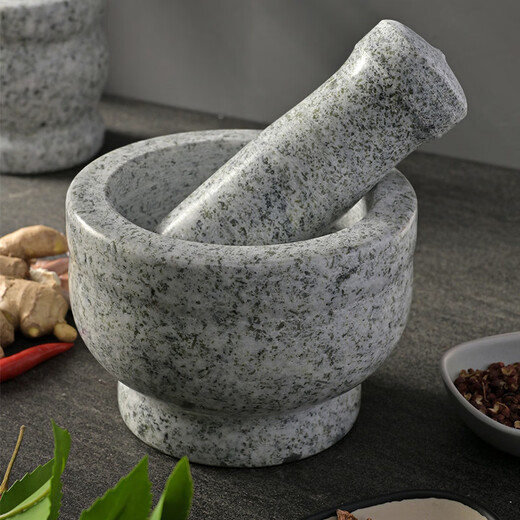 Chinuo natural stone garlic pounder, stone mortar, medicine jar grinder, household garlic mortar, garlic peeling garlic press, garlic paste, polished small stone mortar with lid