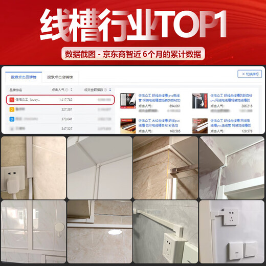 Zuoyou Zhonggong PVC cable trough, surface-mounted cable trough, open-wire cable trough, self-adhesive network cable management trough, cable routing artifact, square cable trough 20*10 double layer thickened 5 meters/set with 12 accessories