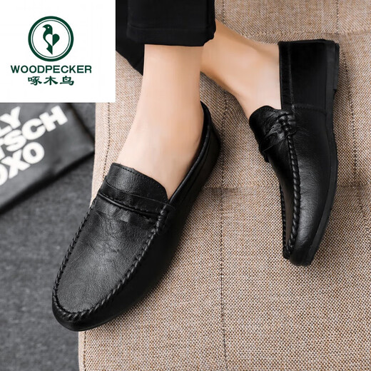 Holzspecker Fahrschuhe Ein Fuß Antrieb Loafer Lederschuhe wasserdicht britische Mütze Schuhe Herren trendige Schuhe Casual Schuhe Low Top D838 Black 40