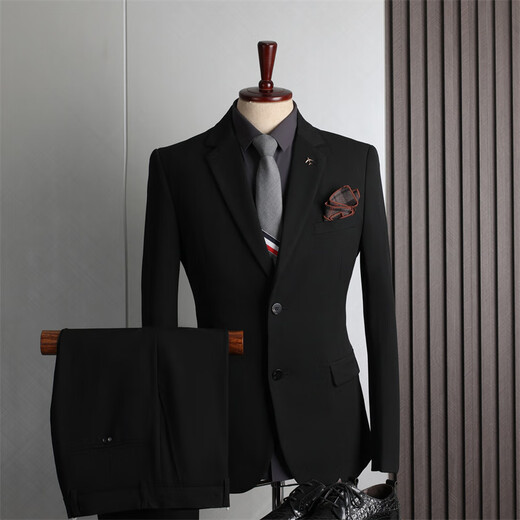 SAINT ANGELO gray suit suit men's interview formal wedding dress autumn and winter men's business casual suit men's large size medium gray 2-piece suit (suit + trousers) S 46 (85-100Jin Jin equals 0.5 kg)