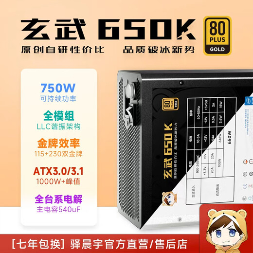 Yichenyu Chenyu Technology customized host power supply Yujiang cooling Xuanwu 650k sustainable 750W peak full module gold medal power supply Xuanwu 650K Yujiang white seven-year warranty with AC cord