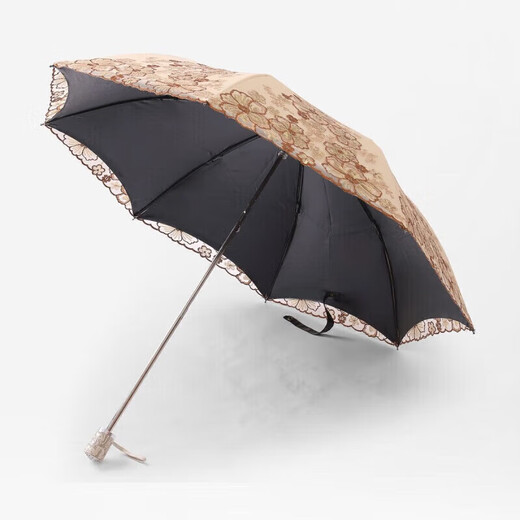MODX防晒防紫外线黑胶遮阳伞女神蕾丝刺绣太阳伞晴雨两用折叠伞新款 7208贰折黄色