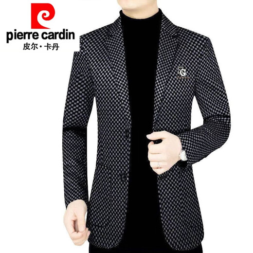 Pierre Cardin spring and autumn new style middle-aged men's casual suits dad suits single-piece houndstooth top XZ1770 red 180 135-150Jin Jin equals 0.5 kg