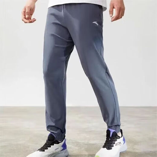 ANTA (ANTA) Sports Long Pants Men's 2026 Autumn and Winter Ice Silk Breathable Trendy Running Thin Loose Quick-drying Sports Pants Men's Pants A Basic Gray Tie-Up (Ice Silk Quick-drying) XL /180 Suitable for 140-160Jin Jin is equal to 0.5 kg