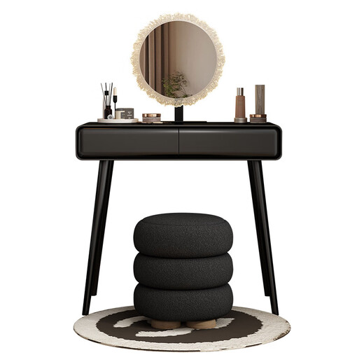 2025 new solid wood paint black dresser small apartment 60CM bedroom bedside dressing table dressing table 60CM table + blossoming mirror + queen chair thickened wood paint high-grade black wood paint (acrylic legs) only need to install the feet