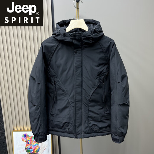 JEEP SPIRIT Casual Cotton Clothes Men's Winter New Outdoor Padded Jacket Loose Fashionable Hooded Workwear Jacket Thickened Cotton Jacket Black XL