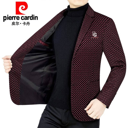 Pierre Cardin spring and autumn new style middle-aged men's casual suits dad suits single-piece houndstooth top XZ1770 red 180 135-150Jin Jin equals 0.5 kg