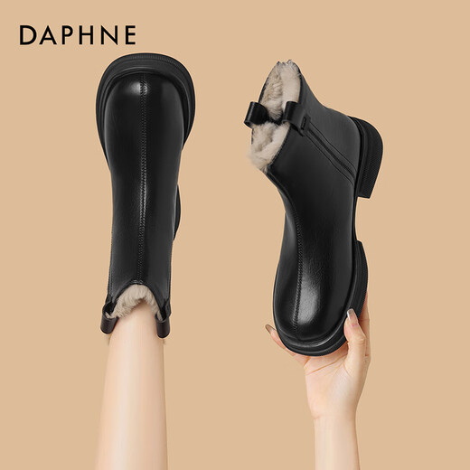 DAPHNE Daphne short boots women's fashion boots warm plus velvet winter fur boots 2025 new versatile ankle boots thin boots thick velvet black 37 standard size