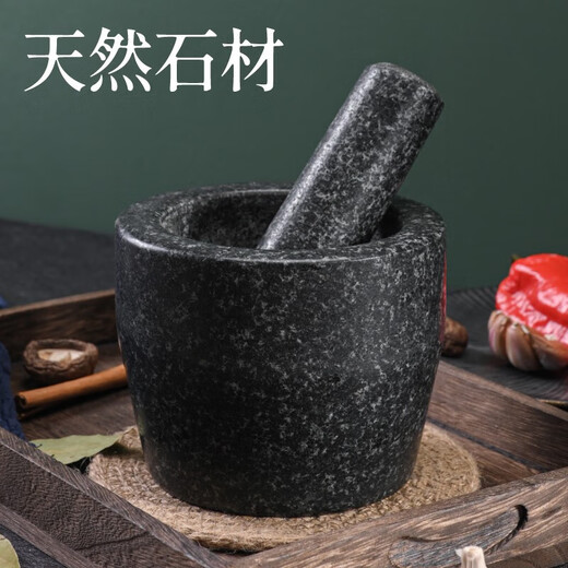 Xianglisi natural large bluestone garlic mortar large household garlic mortar stone mortar mashing medicine jar kitchen supplies garlic press grinding fine polished medical stone large bowl with lid