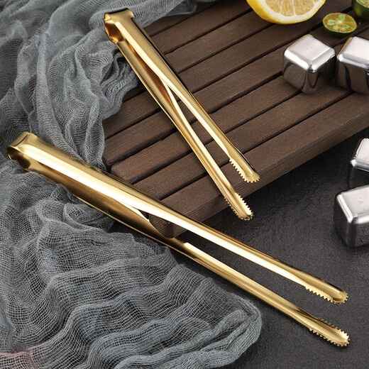 Molosun Japanese-style 304 stainless steel barbecue tongs, golden barbecue tongs, extended food tongs, steak tongs, BBQ buffet food tongs, naked barbecue tongs, small size 19cm - silver