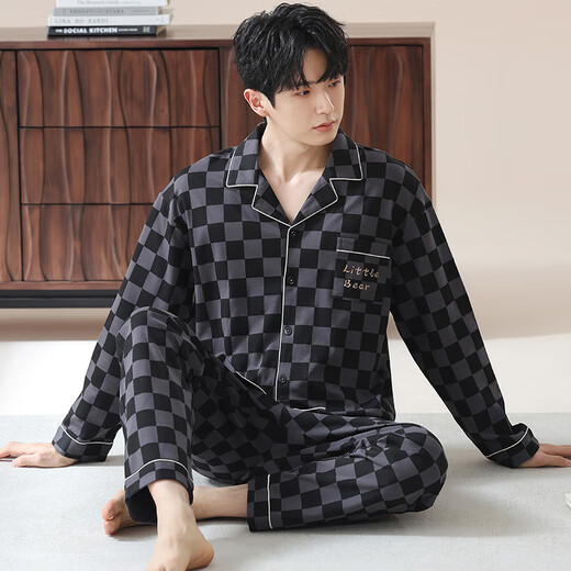 LOYACKIND睡衣男士长袖家居服男款条纹可外穿套装青年休闲秋冬款高级感宽松 42M12004 L