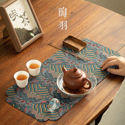 Tao Yu Chinese Double-sided Wave Tea Seat Waterproof Zen Dry-Infused Single Tea Towel Cloth Mat Table Flag Tea Cloth Tea Ceremony Accessories Dry-Infused Wave Tea Seat-Rectangular