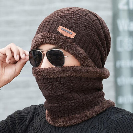 Knitted hat for men and women in winter, thickened two-piece hat, warm ear protection hat, outdoor fishing and cycling neck cover, woolen hat, black, one size fits all