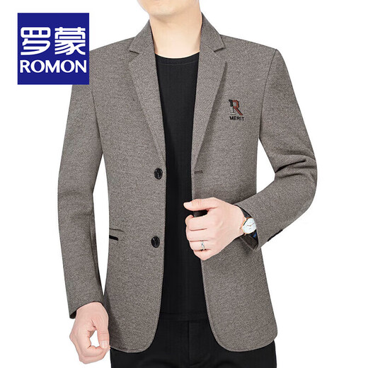 ROMON spring and autumn casual suit men's new business British style single suit for young and middle-aged men's casual suit jacket for men 8020 light brown color 180/XL size