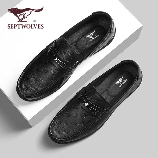 SEPTWOLVES (SEPTWOLVES) top layer cowhide bean shoes men's shoes men's spring and summer business casual leather shoes men's foot cover loafers black 41