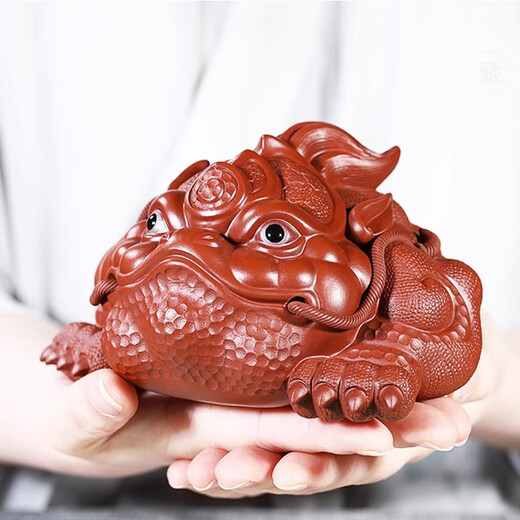 BOSSY Lucky Purple Sand Three-legged Golden Toad Tea Pet Ornament Handmade Raw Mine Dahongpao General Toad Tea Table Ornament To Attract Wealth and Gather Wealth Handmade Dahongpao Painted Golden Toad Large Size