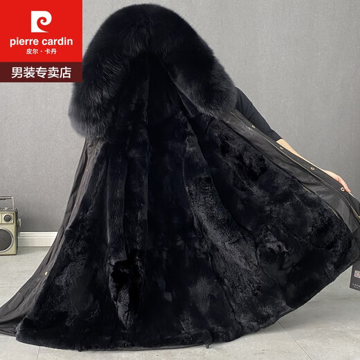 皮尔卡丹（pierre cardin）海宁派克服皮草大衣外套男款皮毛水貂绒獭兔毛内胆中长款冬季 灰色内胆-中长款 XL 建议115-130斤