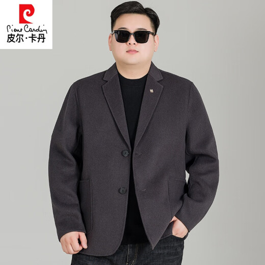 皮尔卡丹大码双面羊毛大衣男士秋冬呢子外套加肥加大男装胖子商务毛呢西服 黑色 3XL (建议160-180斤)