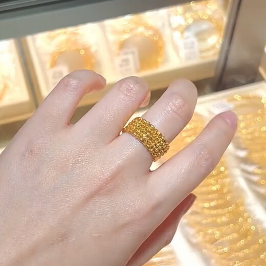 Ruinuo 5G gold bungee spring circle memory ring women's 999 solid gold flash bead open ring birthday gift for girlfriend, 5 circles 12-13, gold weight about 3.83 grams