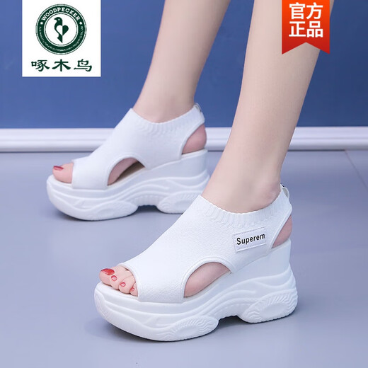啄木鸟网红凉鞋女2025年夏季新款外穿厚底超火内增高时尚休闲鱼嘴罗马鞋 黑色 38