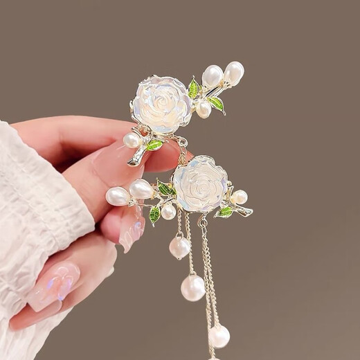 Duti antique flower metal hairpin temperament hairpin female side clip niche duckbill clip new bangs clip Hanfu headdress glazed camellia - one pair