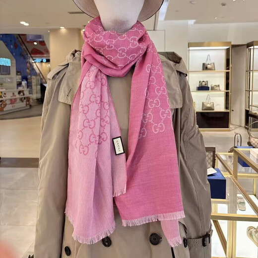 GUCCI Scarf Women's Fashion Casual Versatile Wool Mid-Length Scarf Holiday Gift Rose Pink 165904 3G646 5872