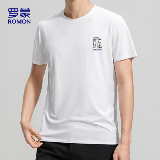 罗蒙（ROMON）冰丝感短袖T恤男士夏季休闲时尚弹力透气打底衫男698白色XL
