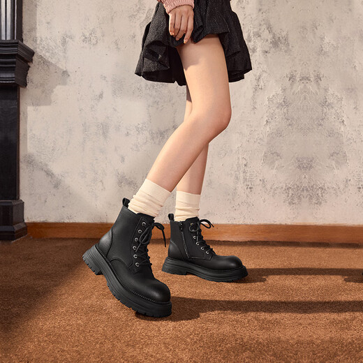 Tianmeiyi Frauenstiefel dicker alleinerer britischer Retro Sechs-Loch-Kurzstiefel für Frauen Martin-Stiefel modische Frauenschuhe KDX06DD4 Black (Samt) 37