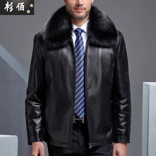 Chaoyunyue HaINing Counter Herbst und Winter plus Samtlederjacke für Männer mittleren Alters und ältere Männer Leder Jacke Winter Herren Kleidung Frühling und Herbstständer Schwarzes Dünnstil S 165/Geeignet für Gewicht (90-110jin [Jin gleich 0,5 kg]))