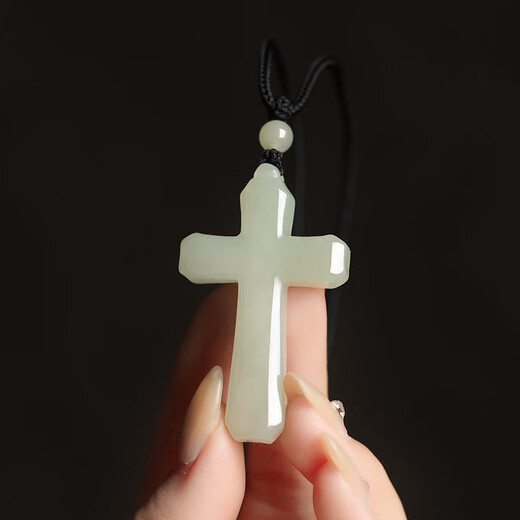 Luxury boutique Xinjiang natural Hotan jade cross blue and white jade pendant for men and women faith pendant pendant necklace Hotan jade cross