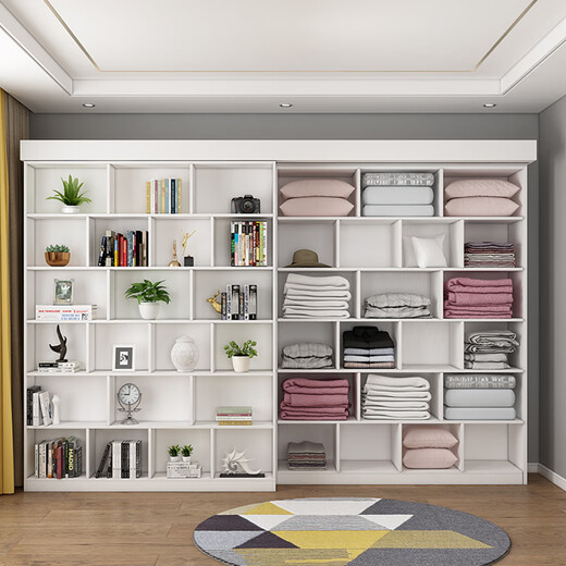 Qiangxiang wall-mounted large-capacity bookcase invisible bed integrated folding bed wall bed space-saving bed hidden bed customization CH-224 1.8m bed + mattress + 2 bookcases + 2 wardrobes in the back