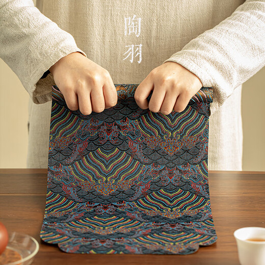 Tao Yu Chinese Double-sided Wave Tea Seat Waterproof Zen Dry-Infused Single Tea Towel Cloth Mat Table Flag Tea Cloth Tea Ceremony Accessories Dry-Infused Wave Tea Seat-Rectangular