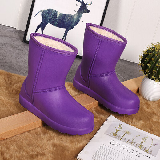 Fleece Rain Shoes for Women Warm and Anti-Slip Thickened Winter Rain Boots Waterproof Cotton Shoes for Men EVA Foam Lightweight All-in-One Shoes H1 902 Black 36/37