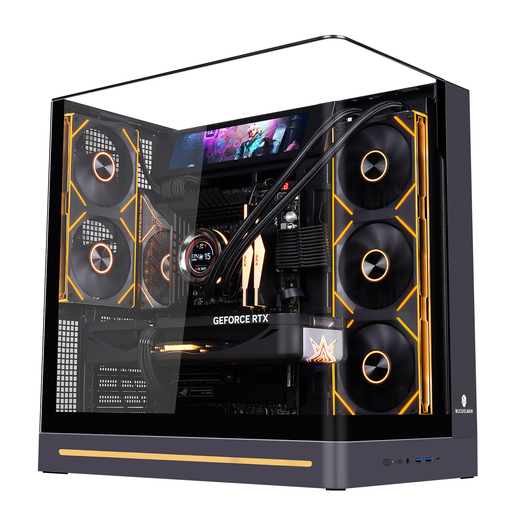 Wanjia Wenjie PLUS noir monobloc verre incurvé vue sur la mer châssis de salle ordinateur de jeu de bureau ATX/360 refroidi à l'eau/branché à l'arrière barre lumineuse TypeC/ARGB transparente sur trois côtés