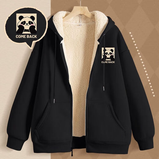 Zippered sherpa thickened sweatshirt for men and women cardigan jacket winter 2025 youth new warm autumn and winter hooded black (simple tiger chest logo) L