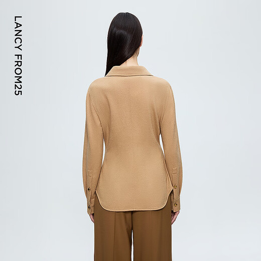 Langzi French commuter style 100 pure wool lapel shirt women's slim ol top 2025 winter new style light beige XL