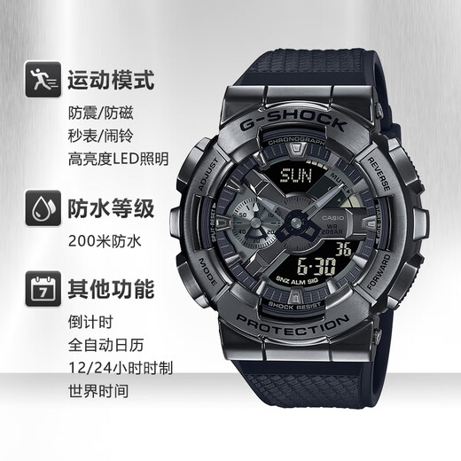 Casio (CASIO) watch men's G-SHOCK small steel gun metal heart of steel shockproof water dual display student sports electronic watch gift GM-110BB-1A Black Warrior