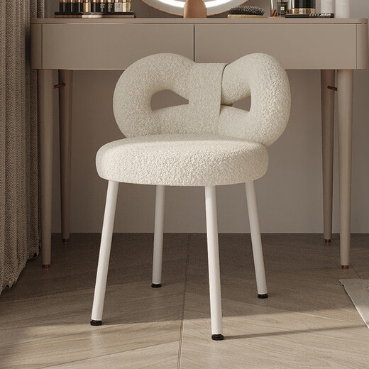 HALODN dressing chair Internet celebrity cream style designer makeup chair simple bedroom bow lamb velvet dressing table stool white fixed style lamb velvet butterfly chair