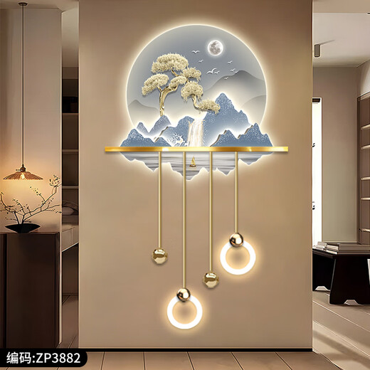 Drawing the modern light luxury entrance of the town, luminous decoration painting, three-dimensional corridor, corridor end LED wall light painting, new Chinese landscape painting, ZP3880 [Fulu Jinshan] Overall size: 80*132cm LED light painting (220V plug-in model + remote control) High-transparent acrylic + UV fine sculpture + three-dimensional physical metal lamp