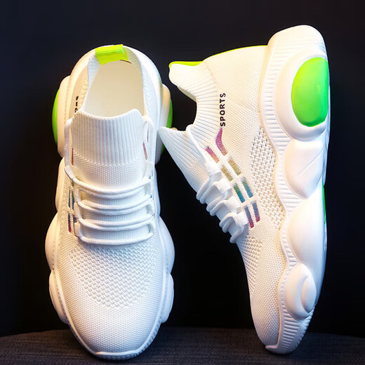 Oubshang Brand Casual Schuhe Frauenschuhe Frühling und Sommer Neue vielseitige Sportschuhe Frauen Leichte weiche alleinige Reiseschuhe für Frauen Weiß Orange [Fersenhöhe 4 cm] 35