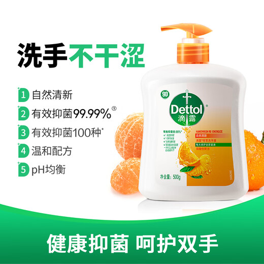Dettol hand sanitizer, effective antibacterial 99.9%, healthy and clean hand sanitizer for children, babies and the whole family, easy to rinse, fresh citrus 500g*2 bottles