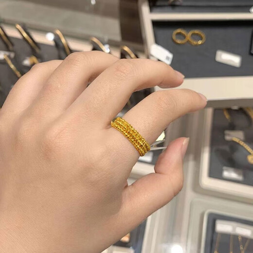 Ruinuo 5G gold bungee spring circle memory ring women's 999 solid gold flash bead open ring birthday gift for girlfriend, 5 circles 12-13, gold weight about 3.83 grams