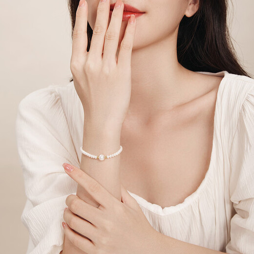 Saturday Fortune (ZLF) yellow 18k gold freshwater pearl bracelet for women, elegant small gold bead bracelet, gift for girlfriend, 16cm