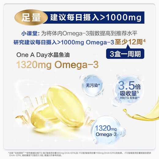 Bayer OneADay Crystal Fish Oil 95% High Purity Omega3 Deep Sea Fish Oil Soft Capsule Omega Adult Recommended 3 Boxes Crystal Fish Oil 60 Capsules++