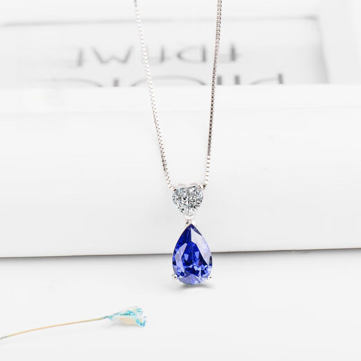 Nianfu sapphire necklace 925 silver heart-shaped water drop gemstone necklace clavicle chain women's tanzanite sapphire pendant 925 silver plated
