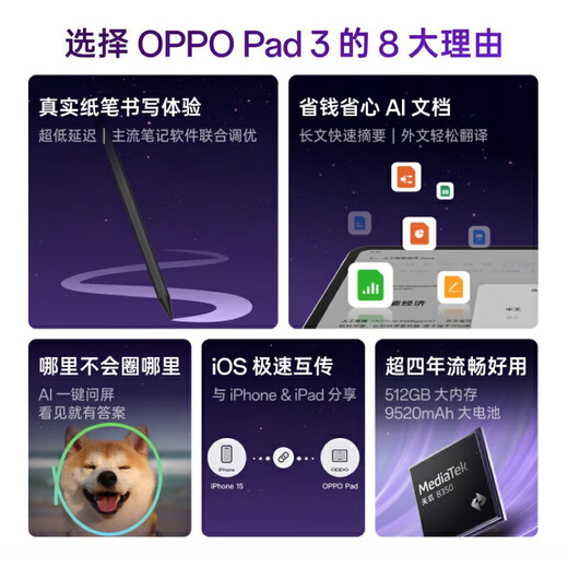 
OPPO [National subsidy 15%] OPPO Pad 3 New tablet oppopad3 Office games Learning and entertainment Xiaguang Zi丨8+256GB Official standard [National Joint Guarantee]