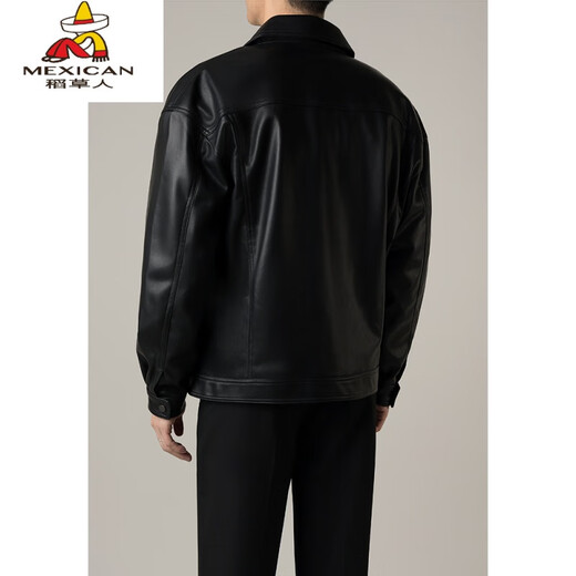 Scarecrow men's handsome and high-end men's motorcycle short leather jacket men's spring and autumn new trendy loose pu leather jacket black M weight recommended 105-125Jin Jin equals 0.5 kg