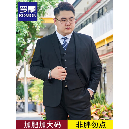Luo Meng plus size suit men's suit plus fat plus fat man business formal suit jacket wedding dress casual two-button large size black single suit top + tie 4XL /190 recommended 165-185Jin Jin equals 0.5 kg